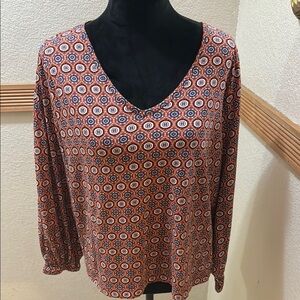 Loft Women's Paisley Pullover V-Neck Top Size XL!